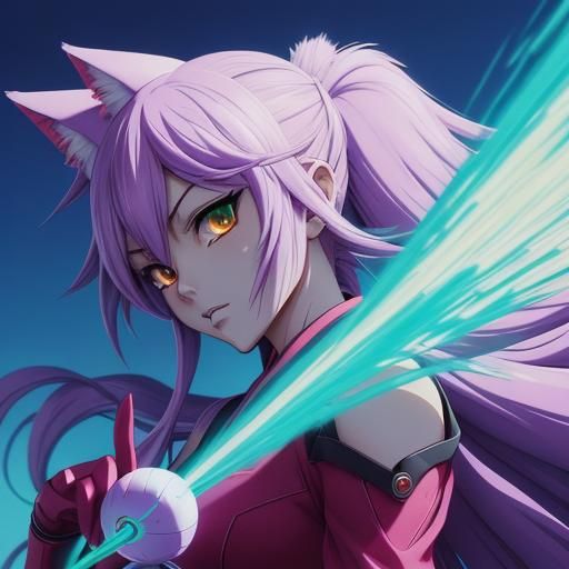 Anime Girl-Fox with Gum Candy in Cel-Shaded Manga Style