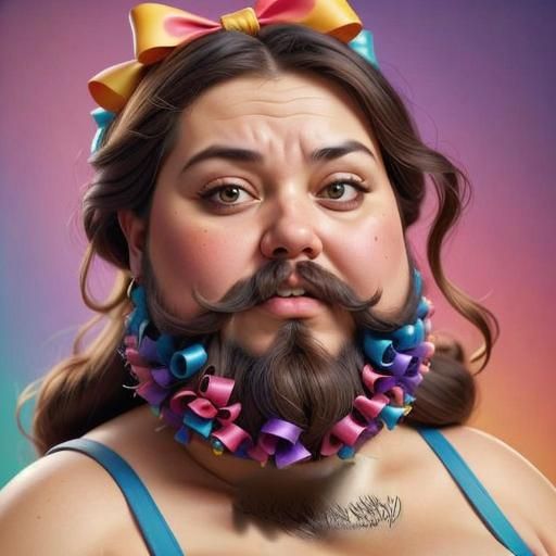 Humorous Caricature: Woman with Exaggerated Facial Hair
