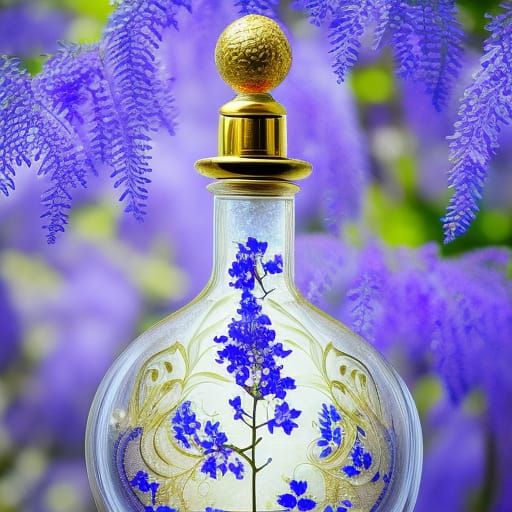 Ornate Royal Blue Perfume Bottle with Jacaranda Flowers