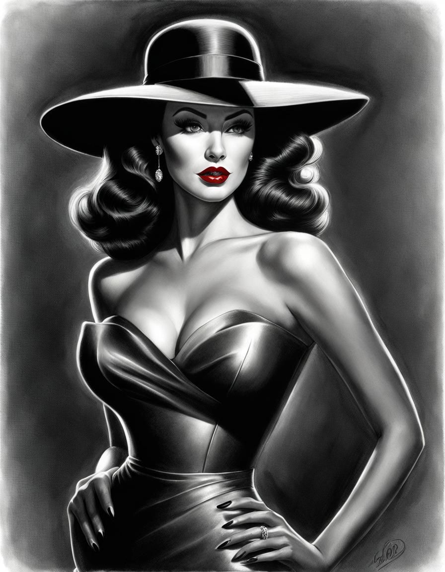Film Noir Brunette in Graphite Pencil Style