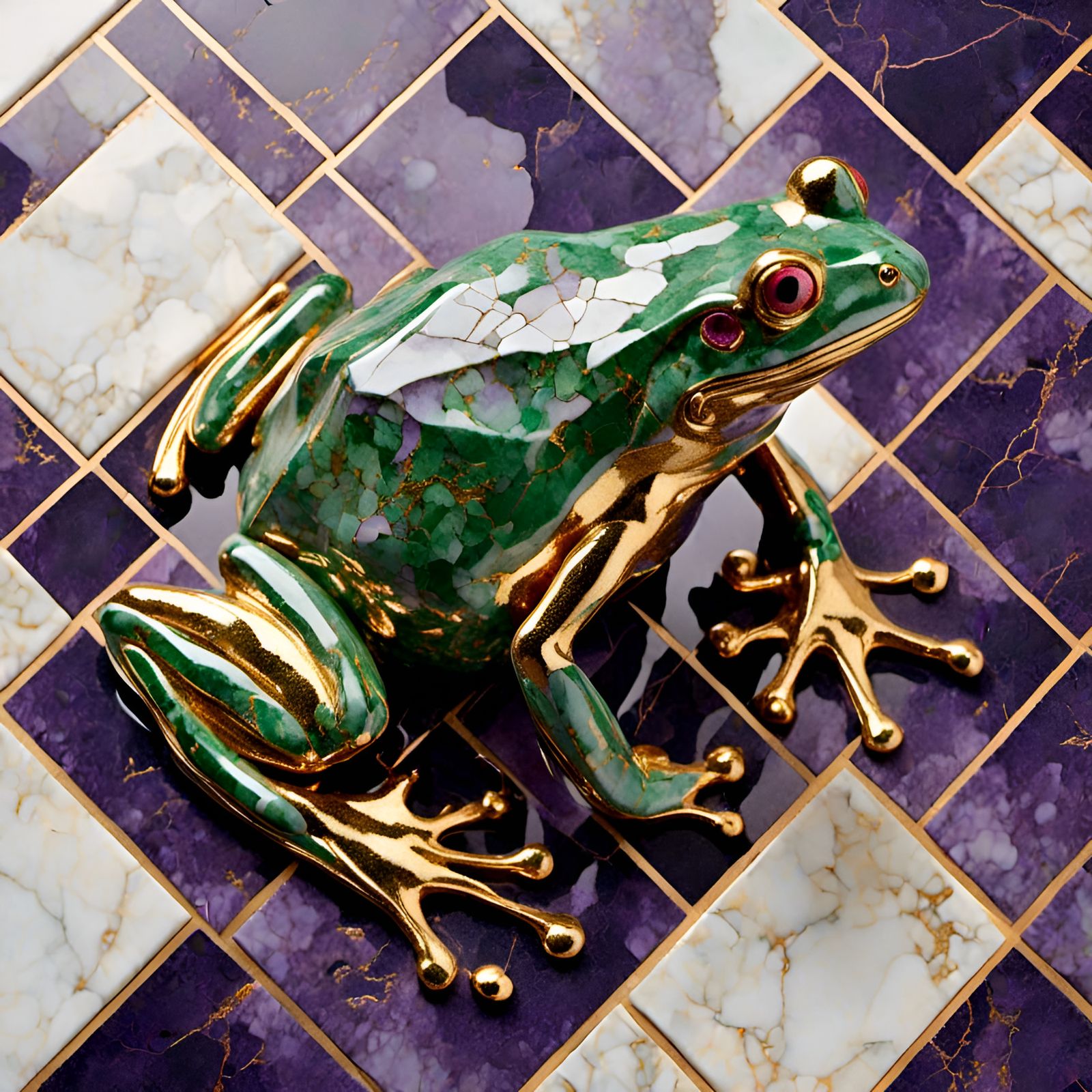 Polished Marble Mosaic Frog in 3D