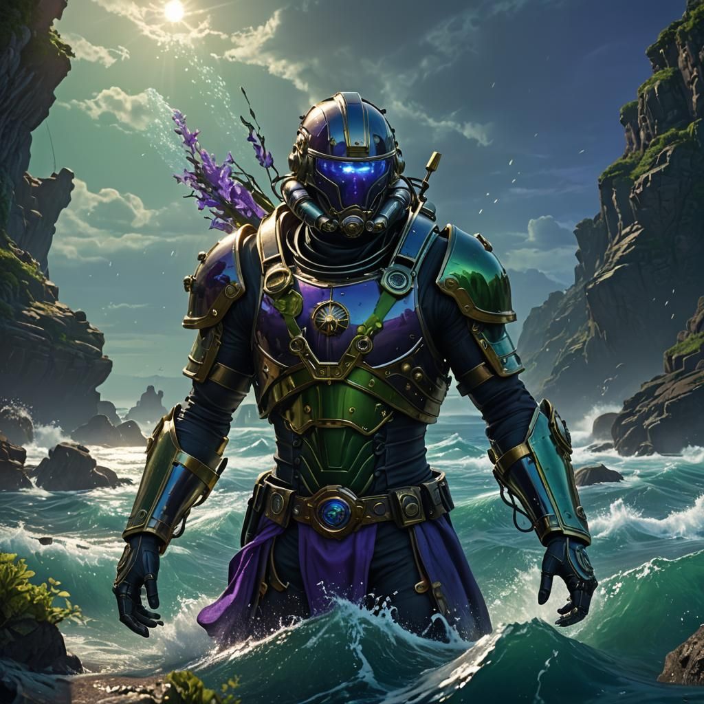 Reflective Marine Gauntlet in Dark Fantasy Style