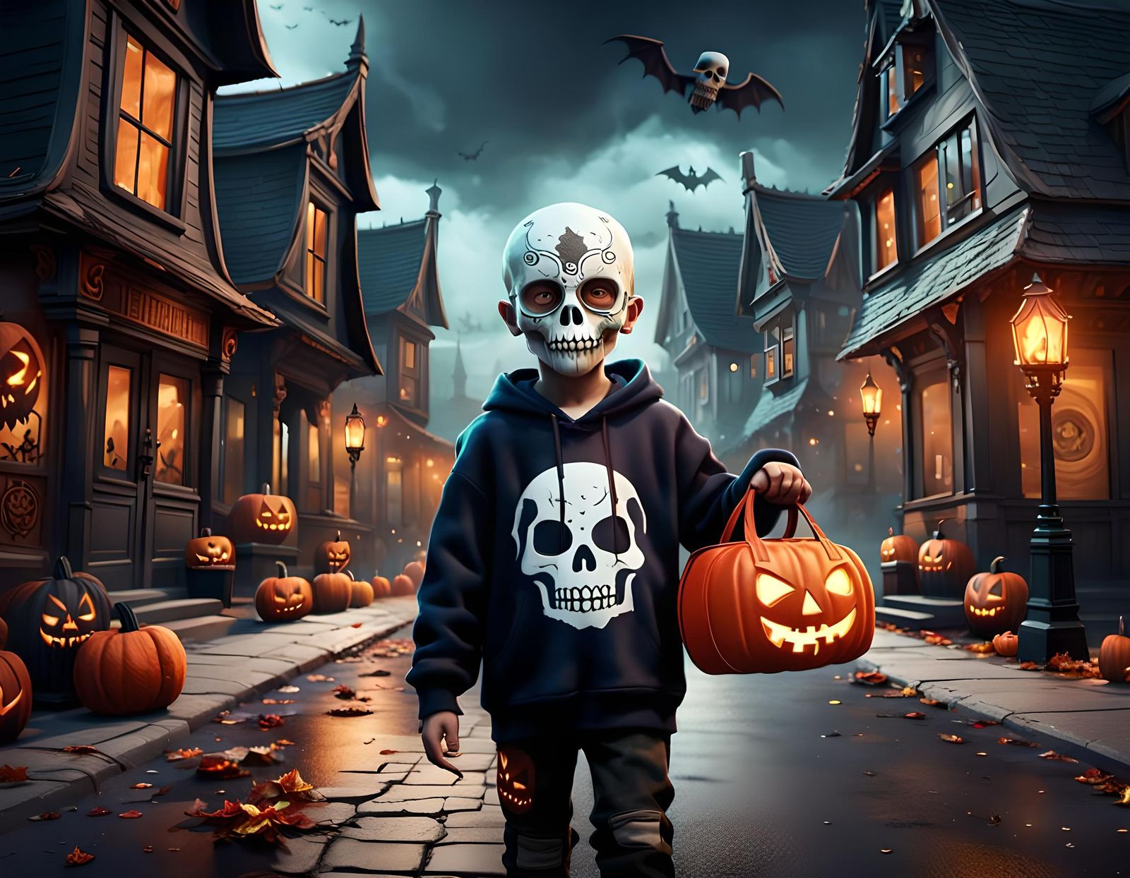 Child with Skull Mask: Halloween Concept Art