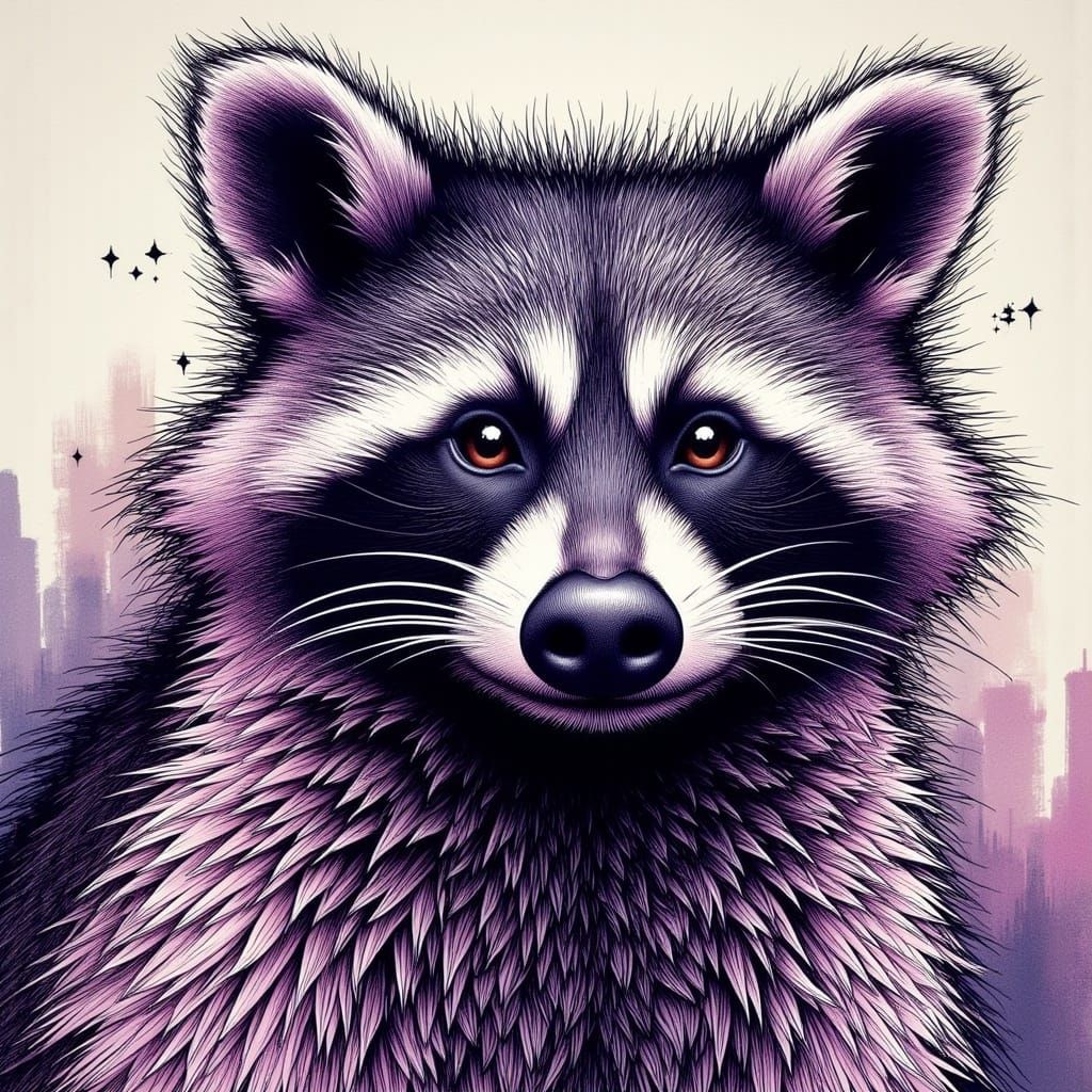 Whimsical Cartoon Raccoon in Vibrant Purple
