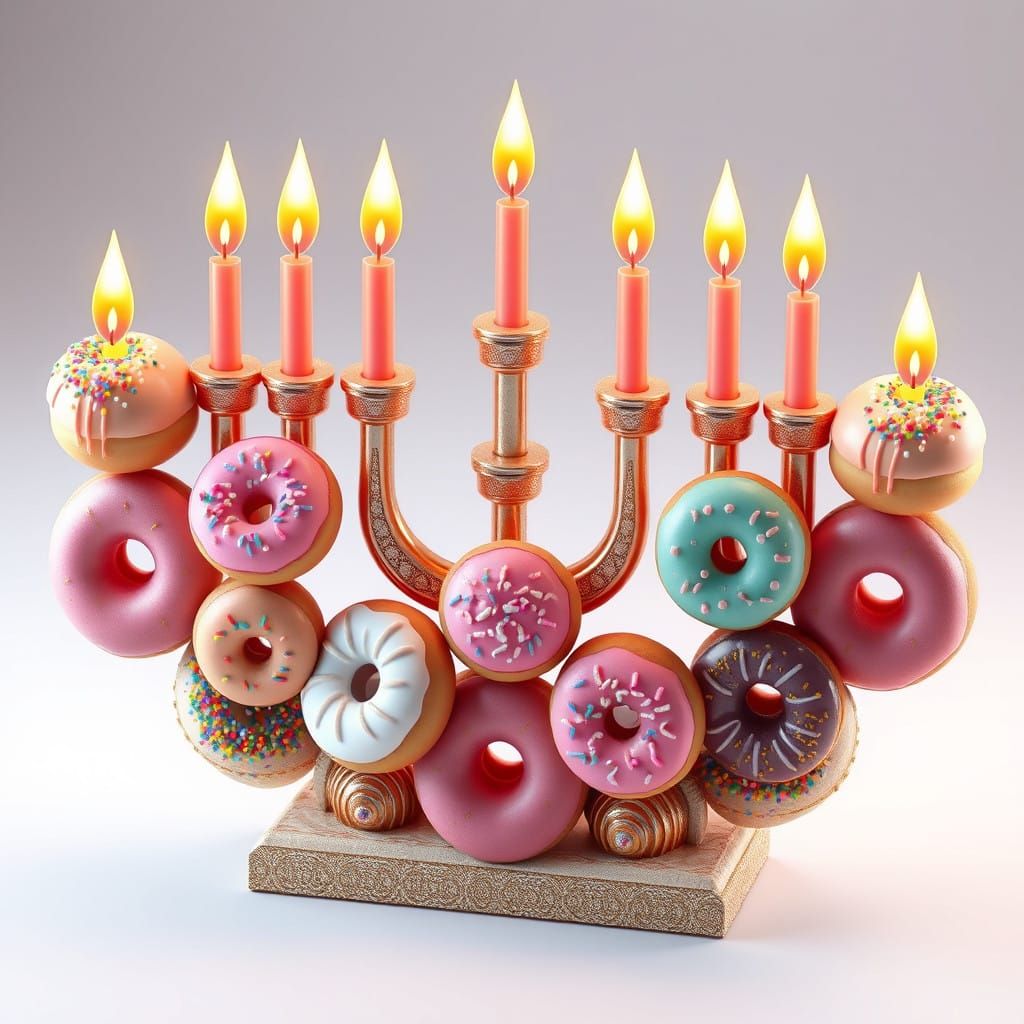 Whimsical Donut Menorah in Vibrant Color