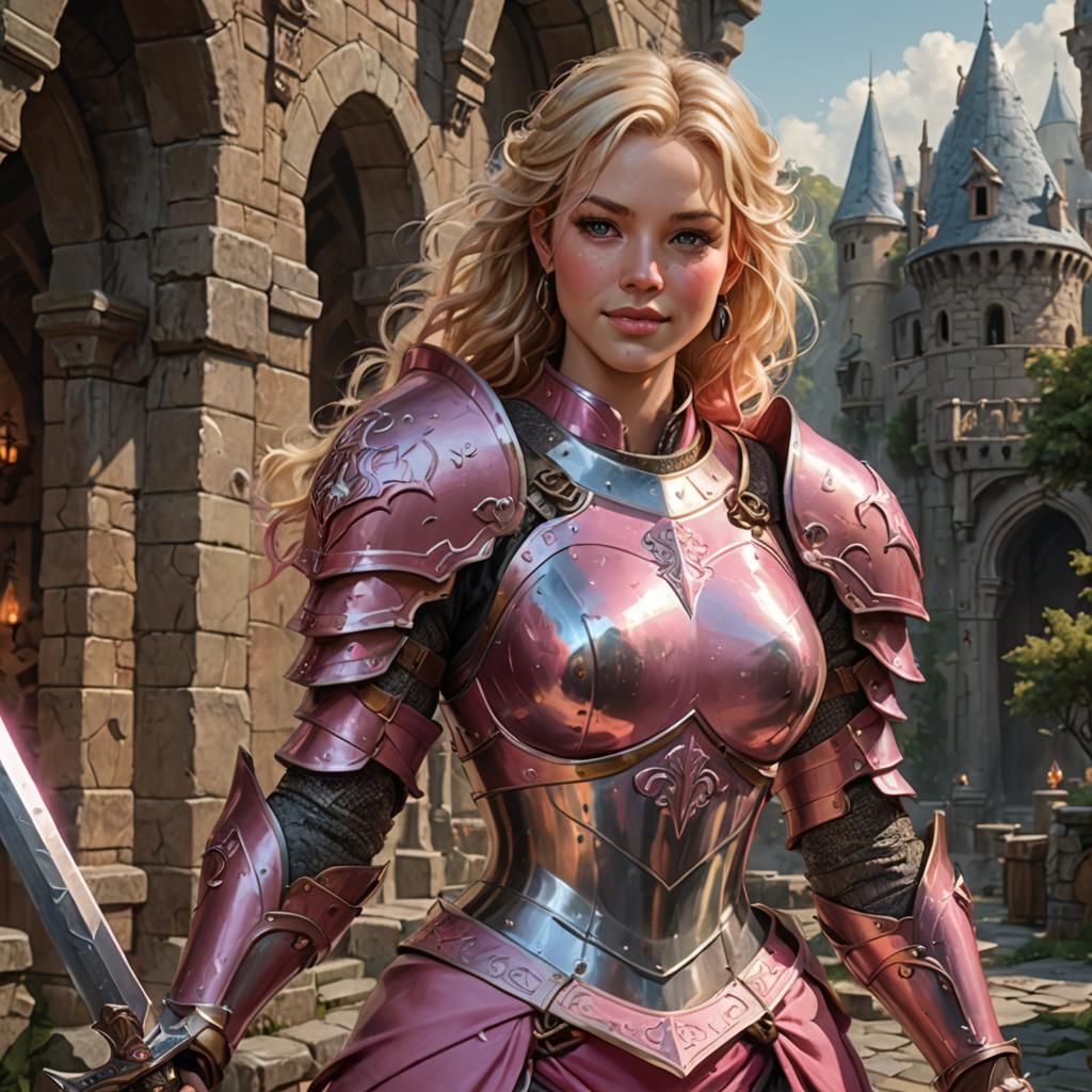 Feminine Pink Knight in Fantasy Armor