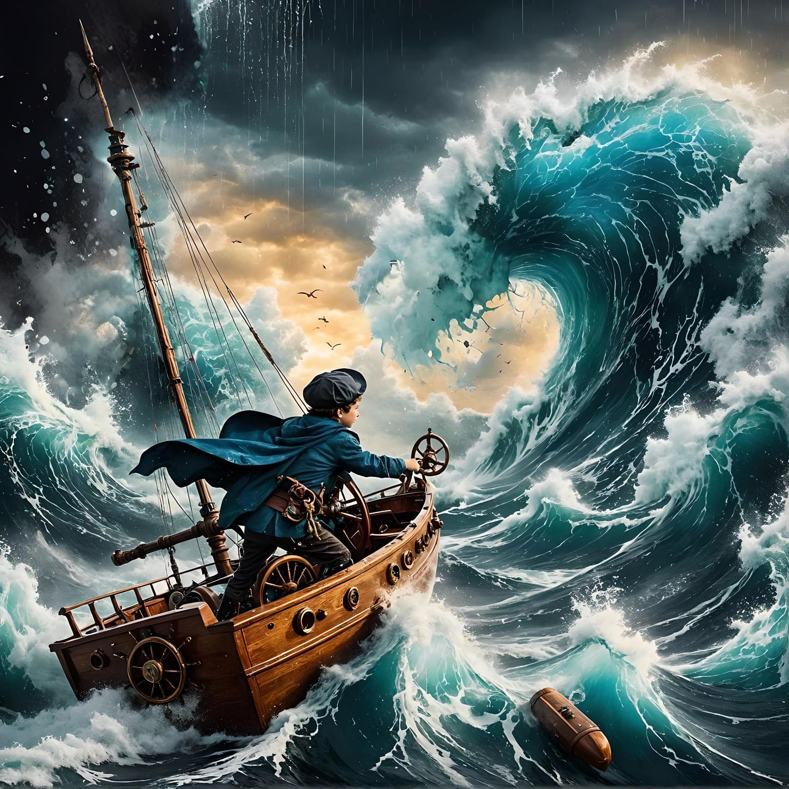 Epic Ocean Storm in Mixed Media Style