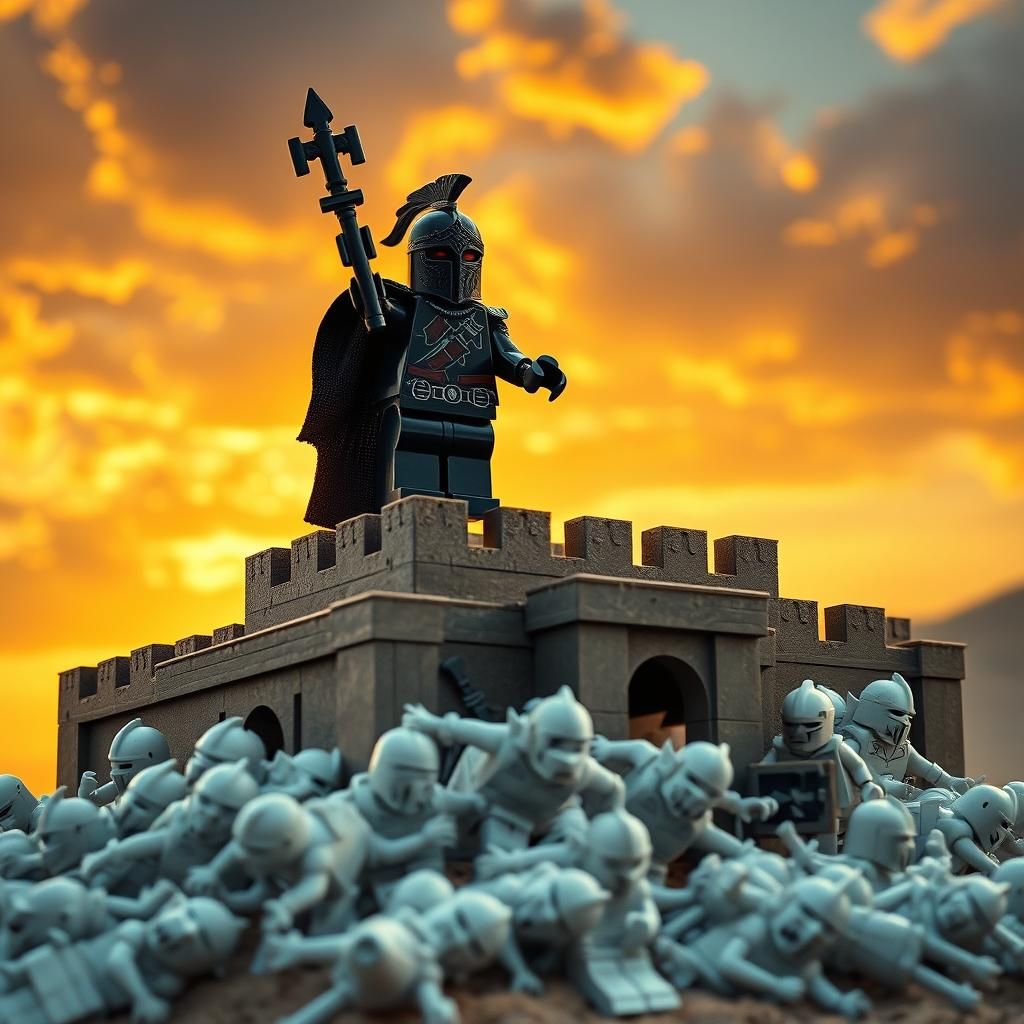 Lego Knight Victory on Sand Castle Battlements