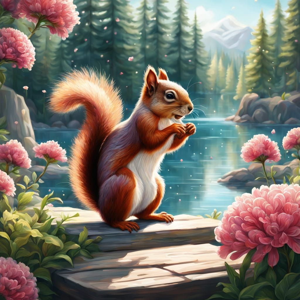 Whimsical Squirrel in Vibrant Ethereal Landscapes