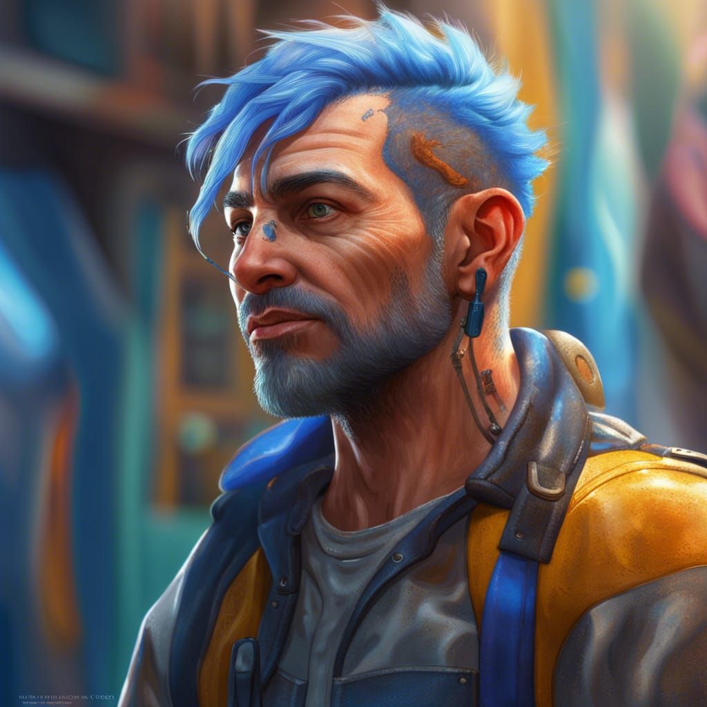 Blue-Haired Albertato: Hyperrealistic Maintenance Concept Ar...