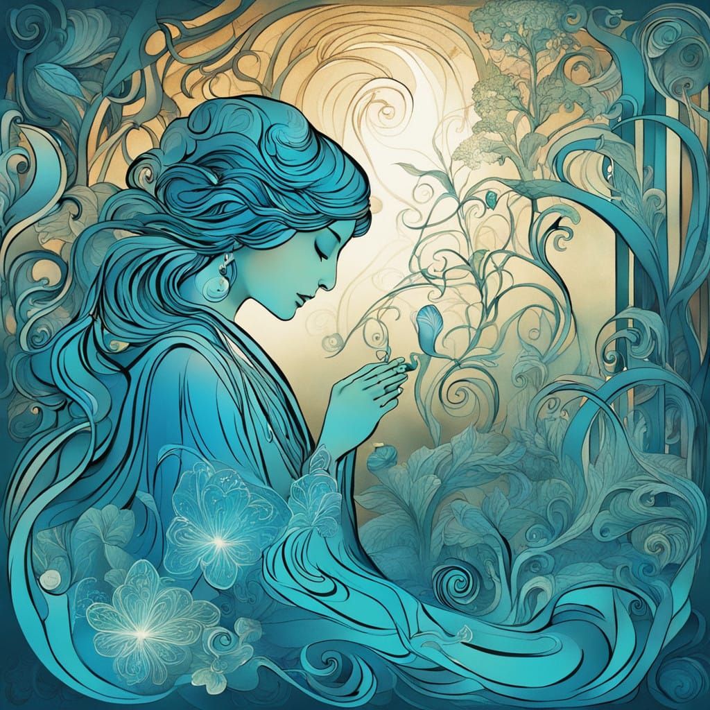 Surrealist Café Scene in 3D-Rendered Art Nouveau Style