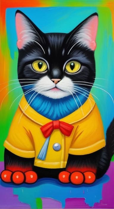 Cartoon Cat's Happy Adventure in Expressionist Style