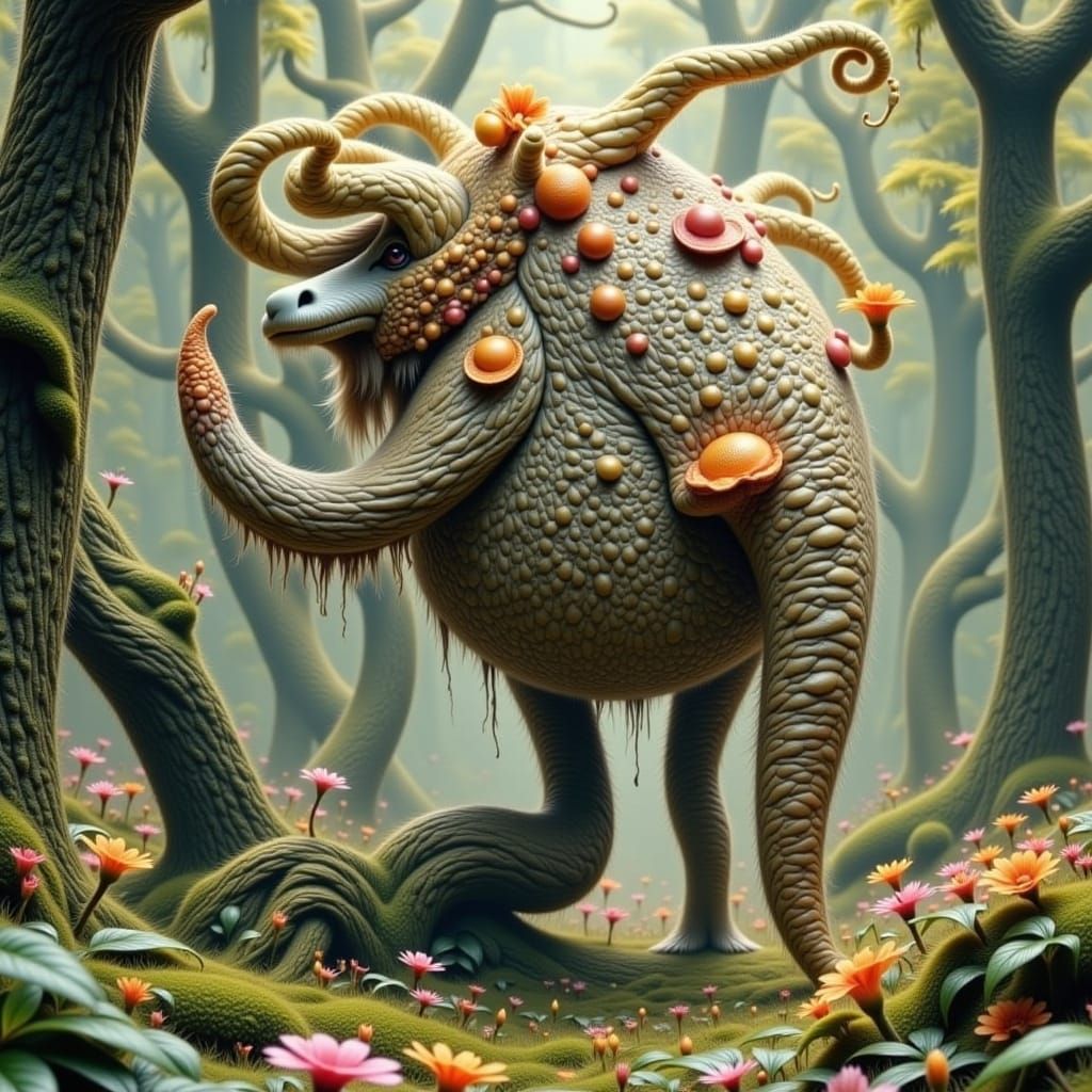 Surreal Gynoid Shepherd with Hydroide Sheep