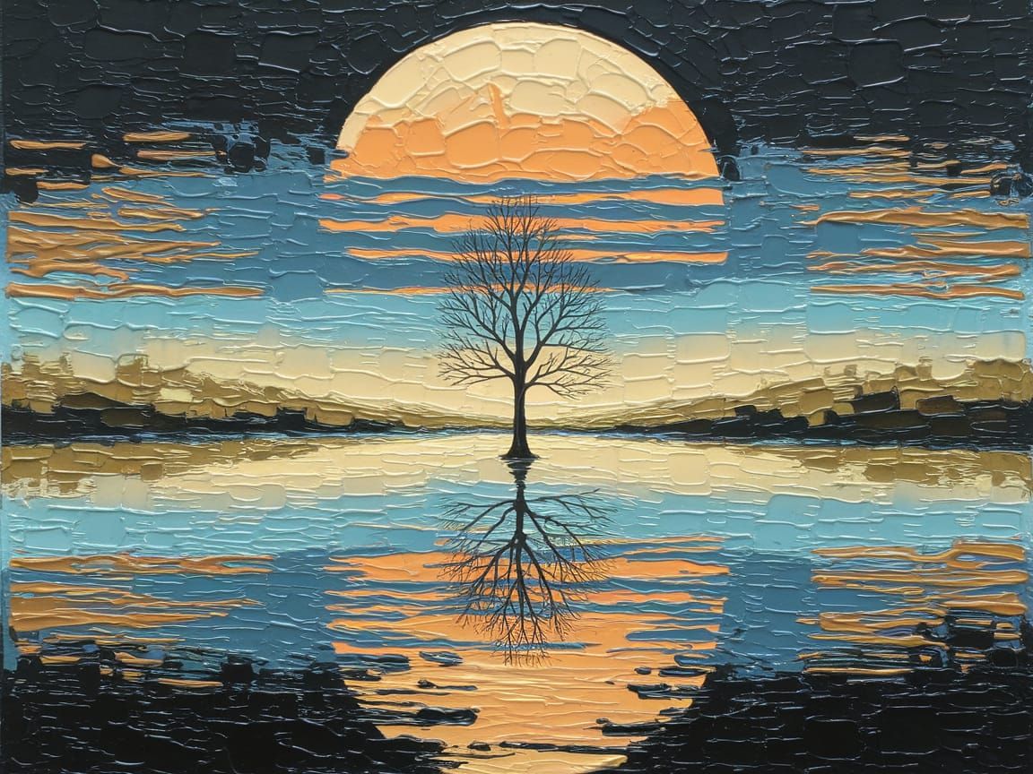 Surreal Tree Landscape in Textured Abstract Expressionism