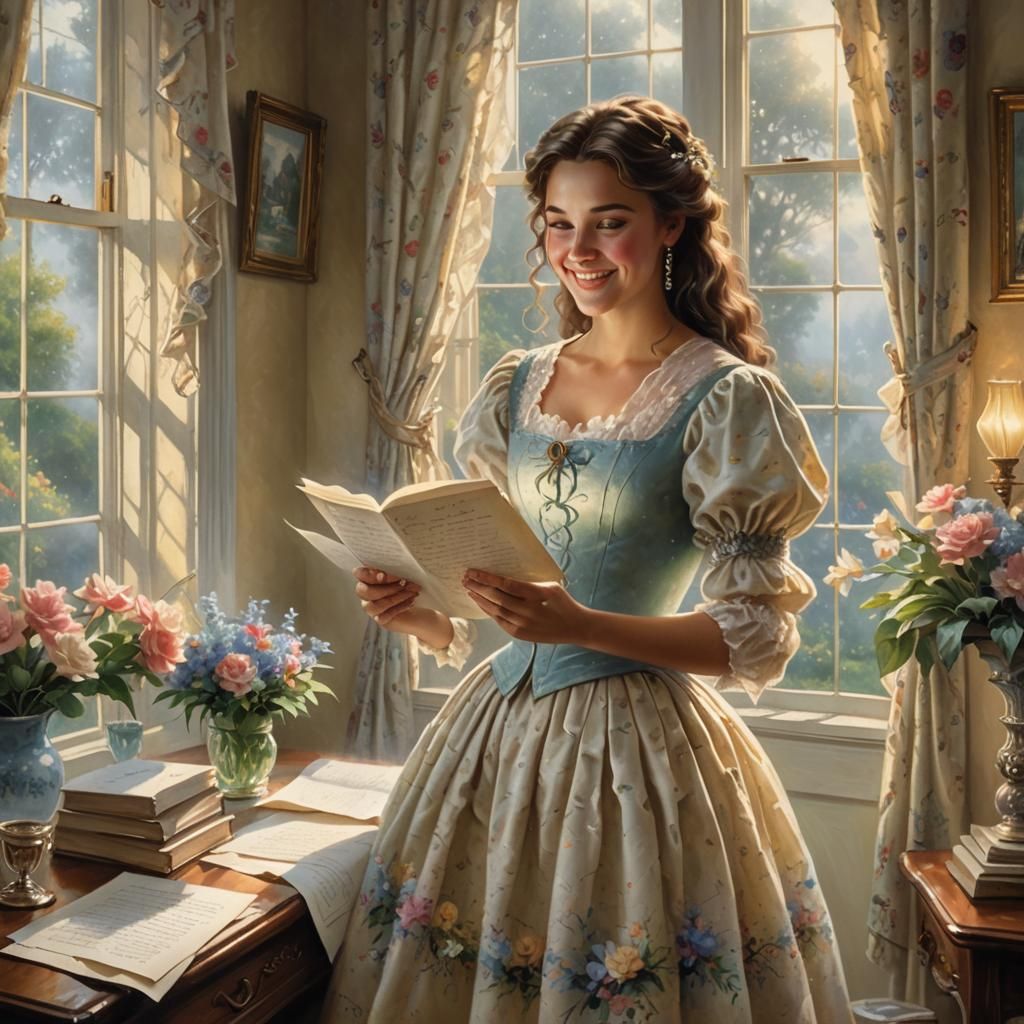 Victorian Girl with Love Letters in Ethereal Mist