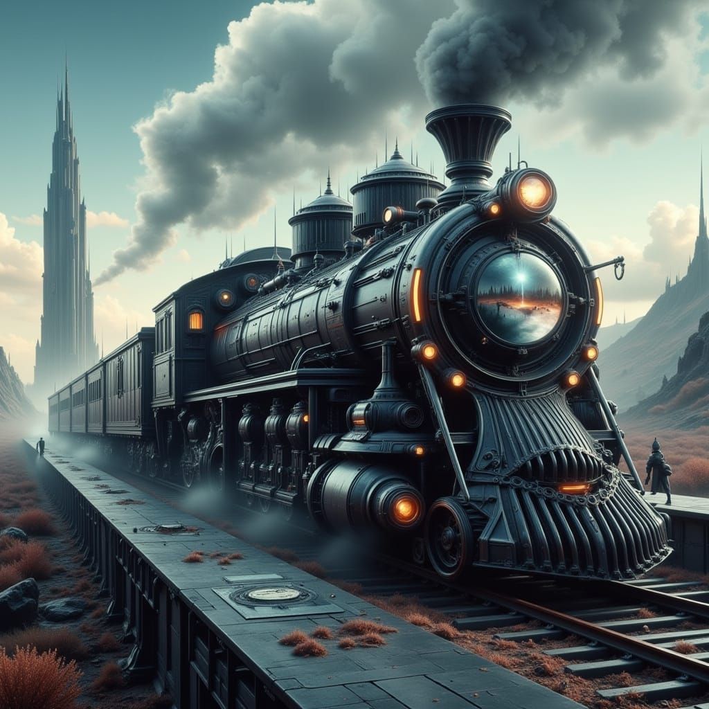 Futuristic Steam Train on Alien Planet