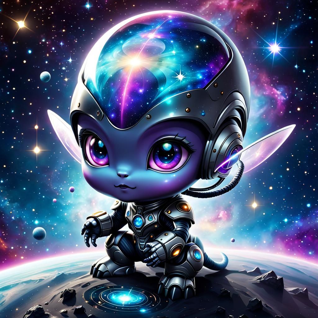 Adorable Cosmic Chibi Cyborg in Space