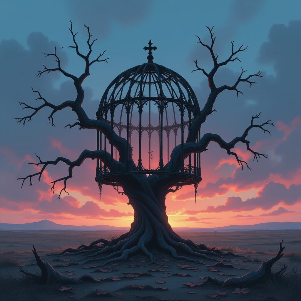 Ancient Tree Birdcage in Desolate Twilight Plain