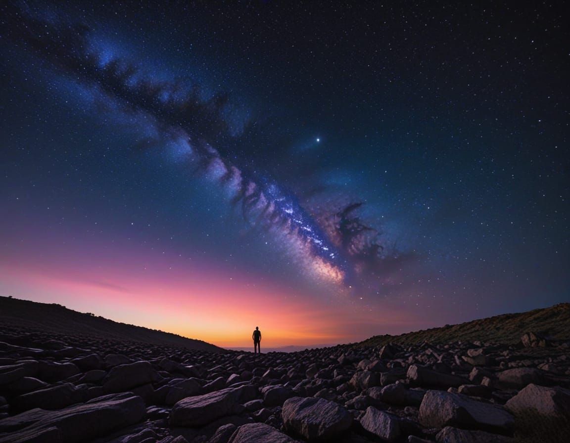 Starlit Sky at Dusk with Lone Figure