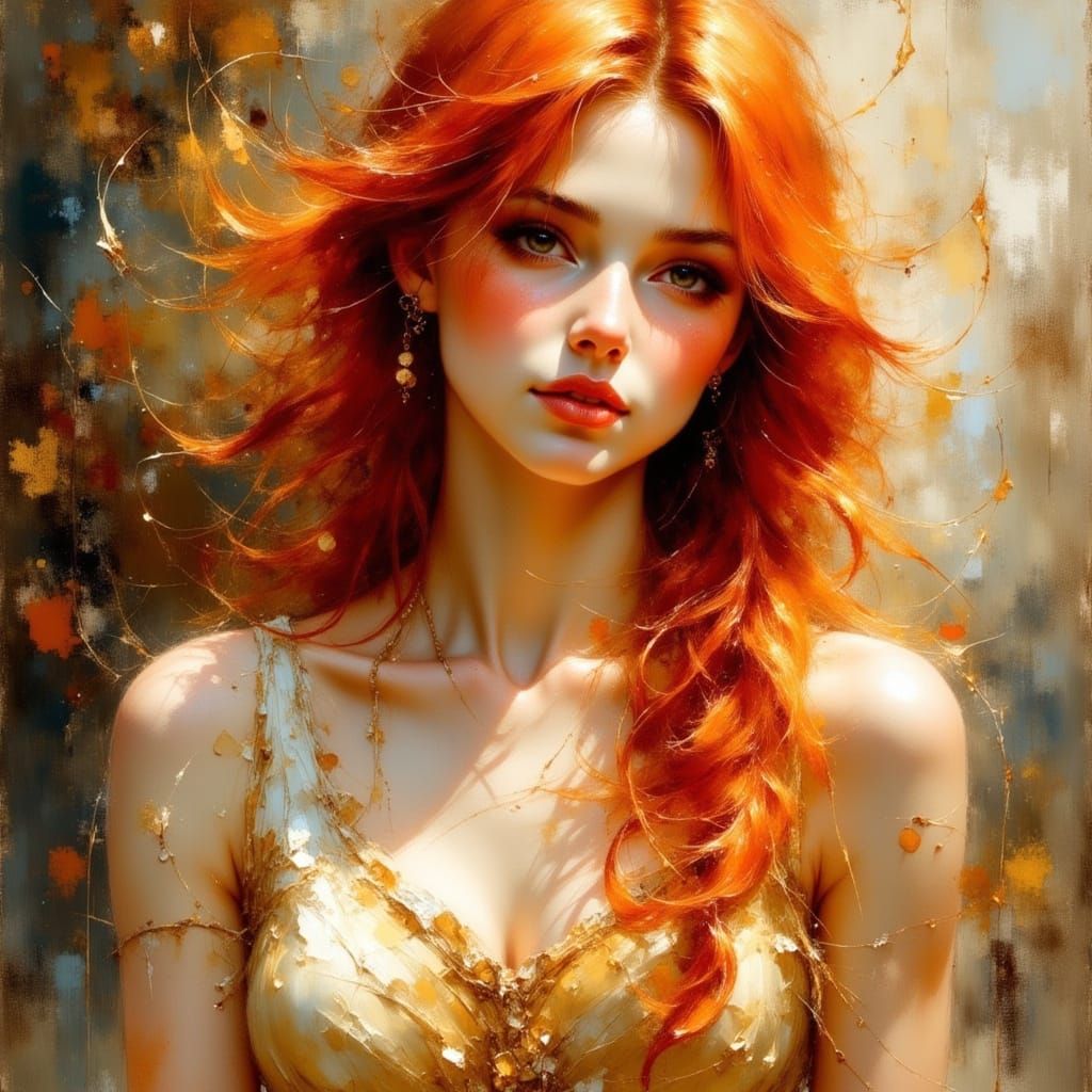 Ethereal Redhead Portrait with Impressionistic Earth Tones