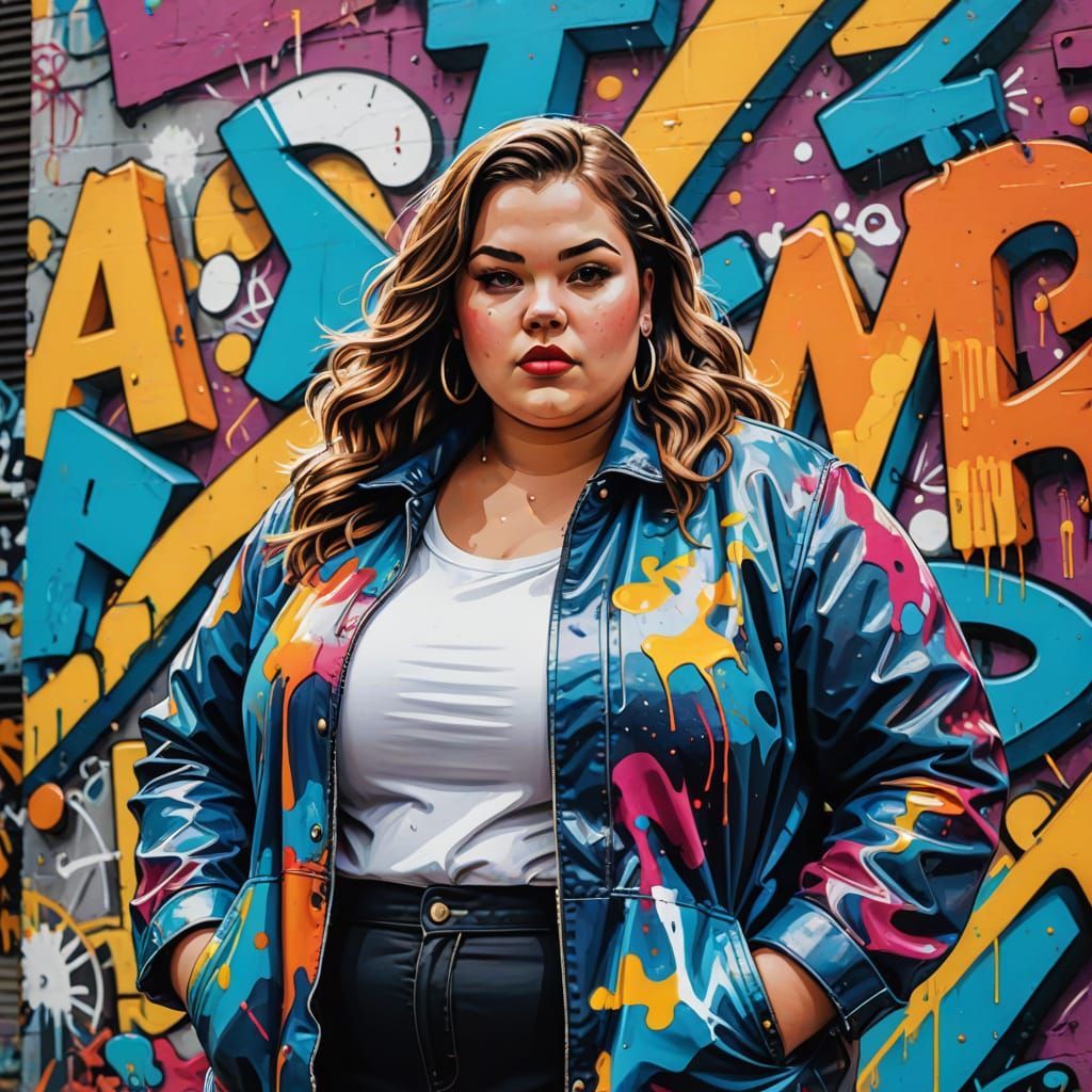 Vibrant Pop Art Portrait of Woman in Graffiti Setting