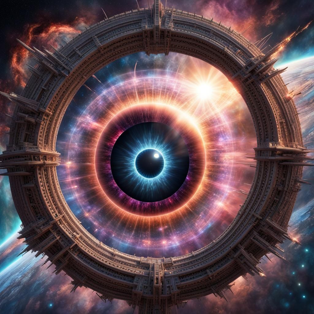 Interdimensional Portal: Cosmic Needle in Galaxy Nebula