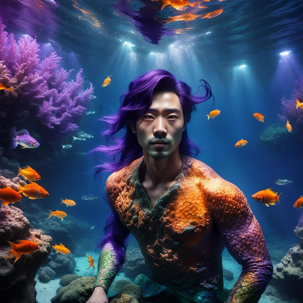 Gorgeous Korean Mermaid Man Undersea Scene