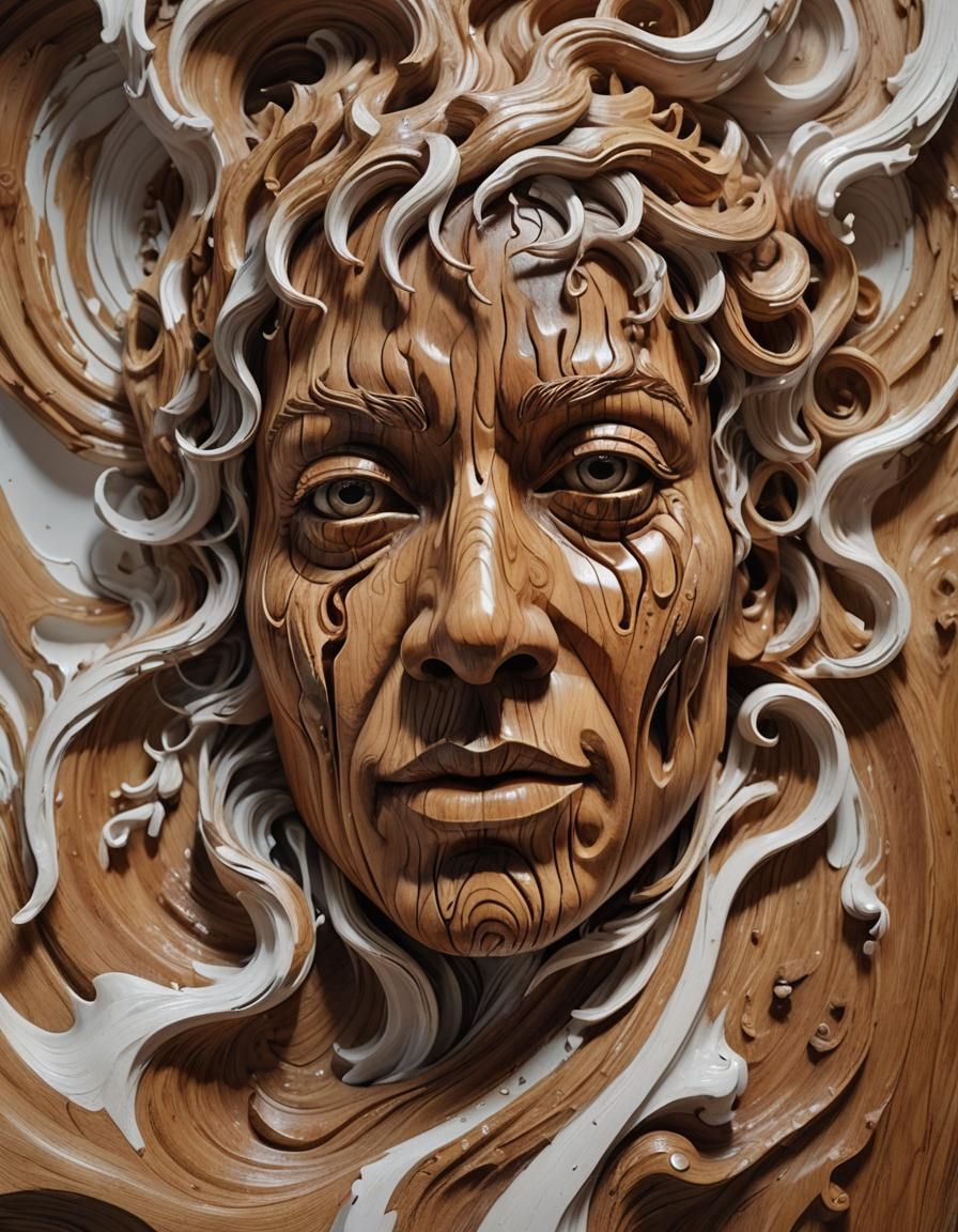 Surreal Wooden Portrait Swirls into Ethereal Mist