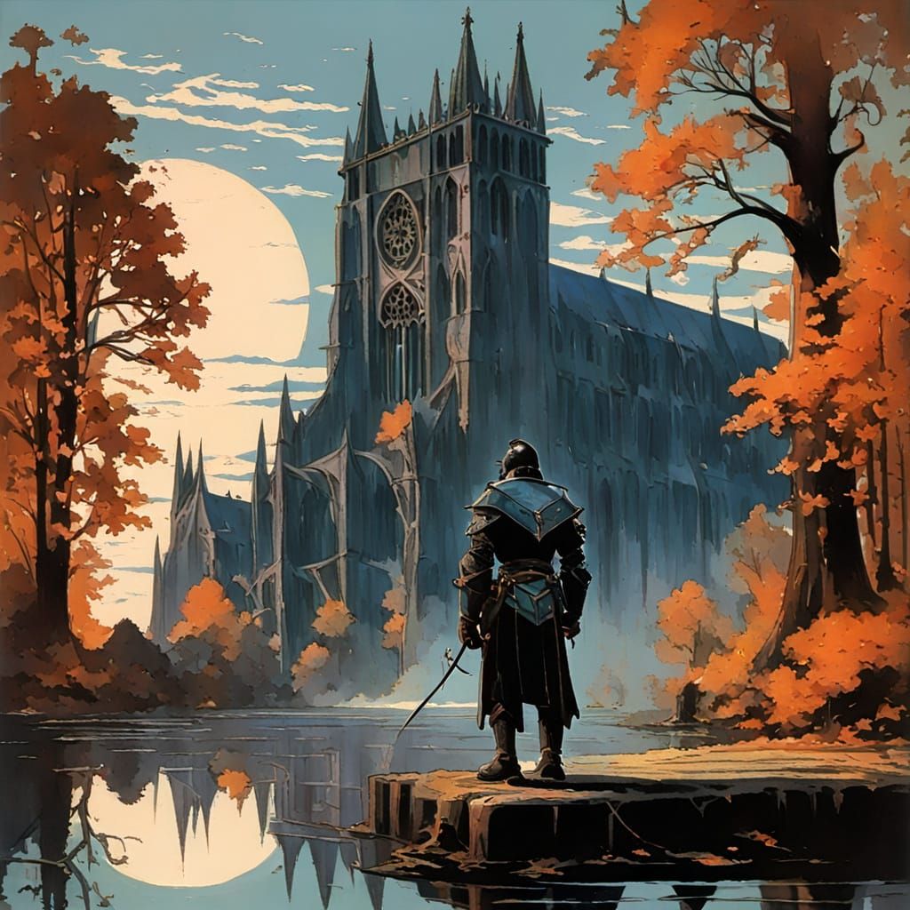 Gothic Knight in Bioluminescent Forest: Dark Fantasy Art