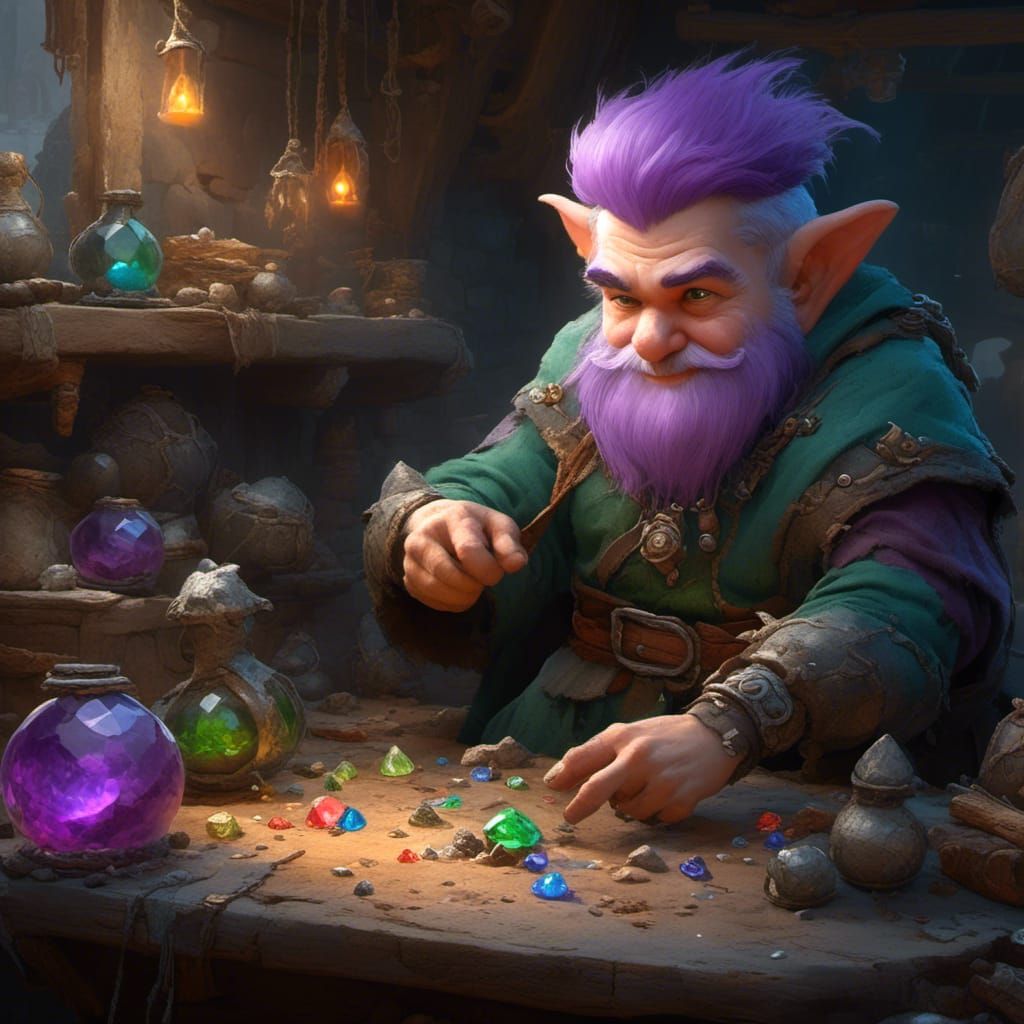 Gnome Gemcutter in Workshop: Detailed Fantasy Art