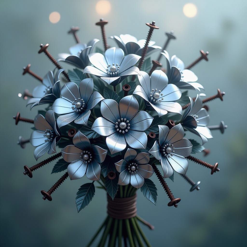 Mechanical Flower Bouquet in Ethereal Mist