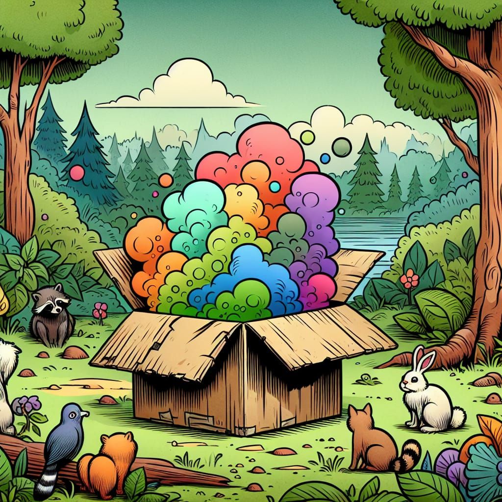 Enchanted Box in Forest: Vintage Cartoon Style