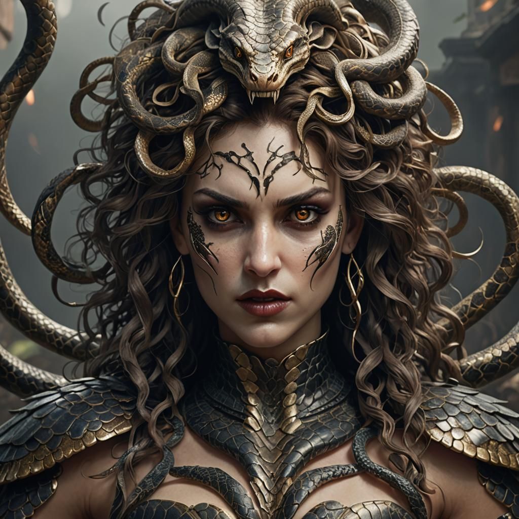 Sinister Snake-Woman Hybrid in Digital Art Style