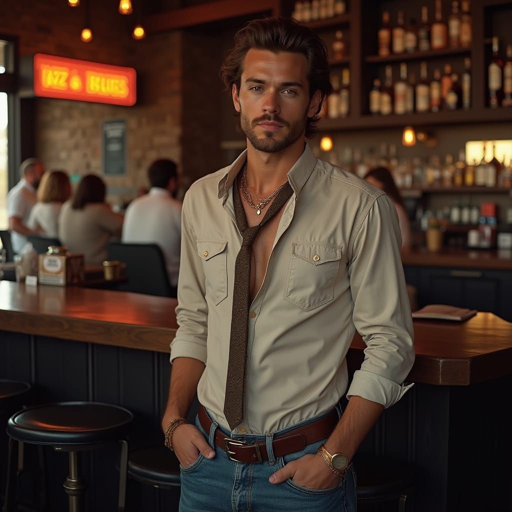 Hyper Realistic Photo of a Man at a Jazz & Blues Bar