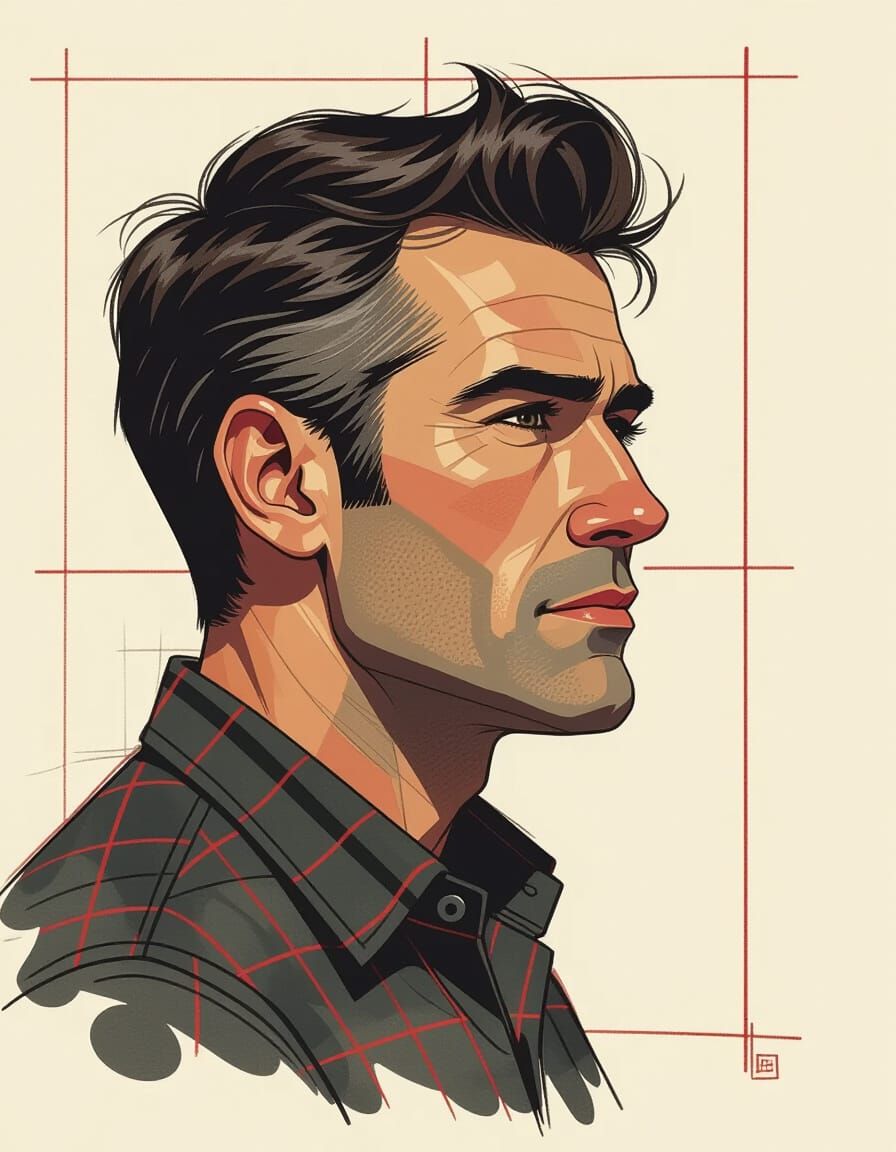 Contemplative Male Portrait in Pencil Sketch Style