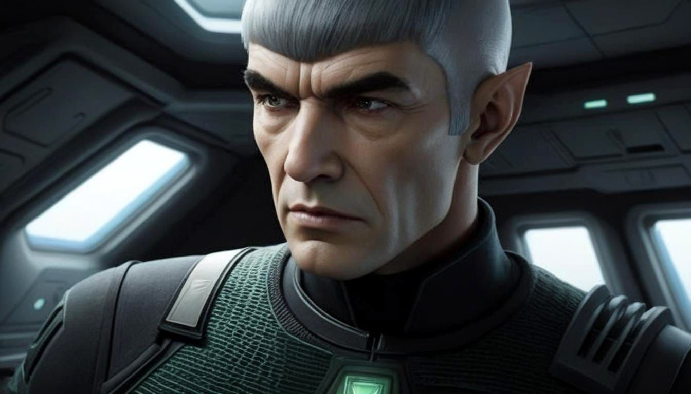 Romulan Commander in Mail Shirt on Spaceship