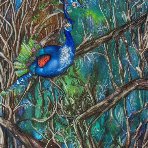 Whimsical Peacock in Woodcock Camouflage Ascends to Mystic R...