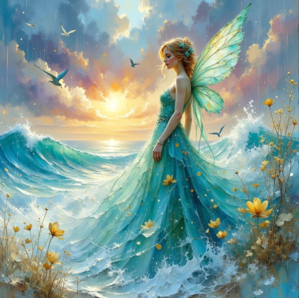 Ethereal Ocean Fairy in Dreamy Impasto Style