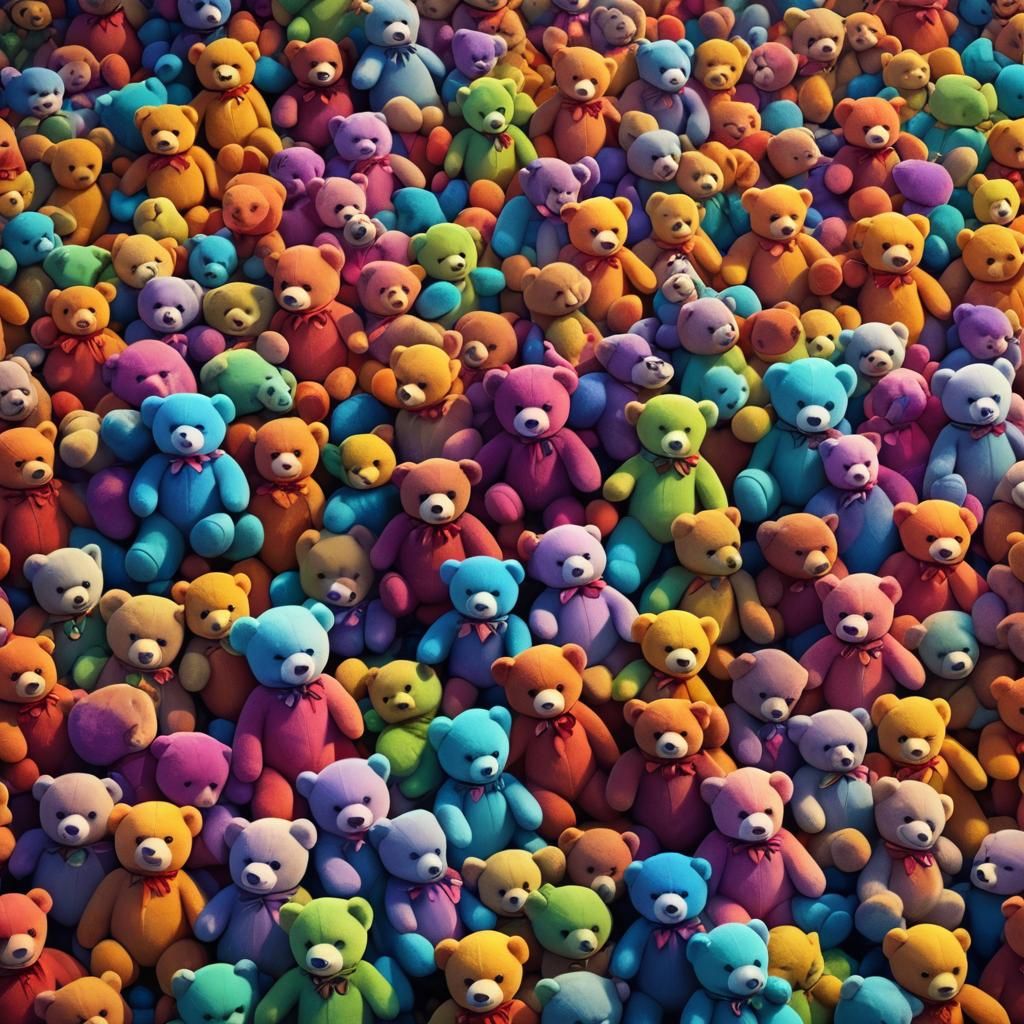 Rainbow Teddy Bears in Vibrant Concept Art