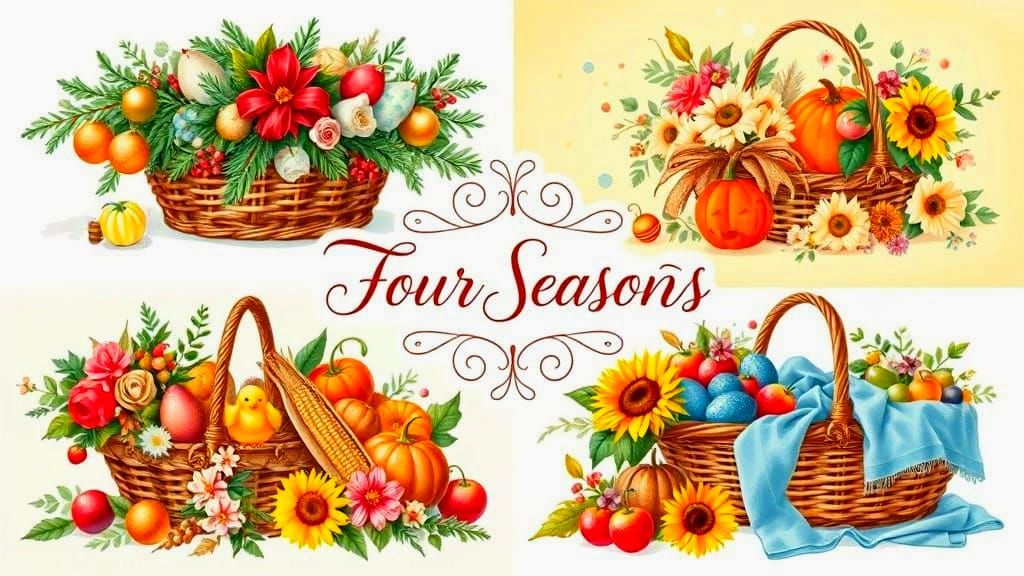 The Four Seasons in Vibrant Seasonal Baskets