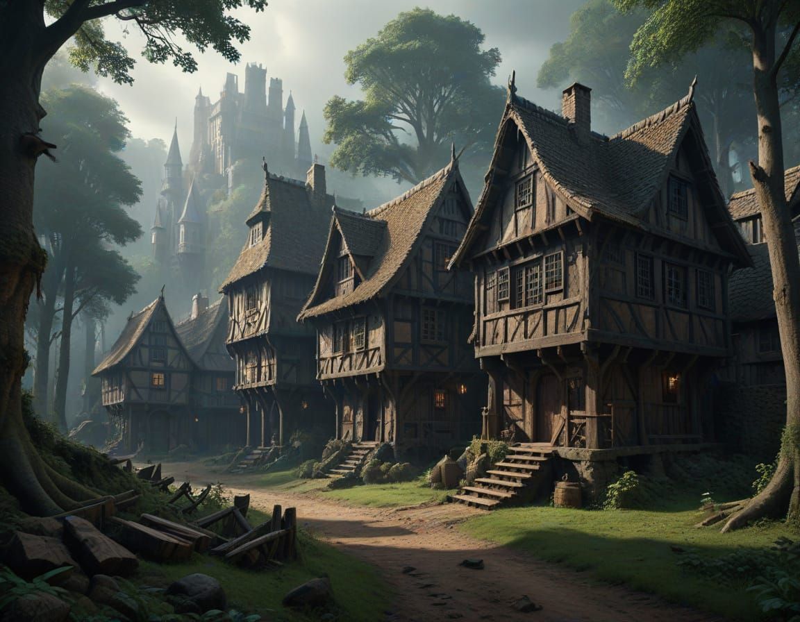 Medieval Village of Hunters in a Dark Ages Forest