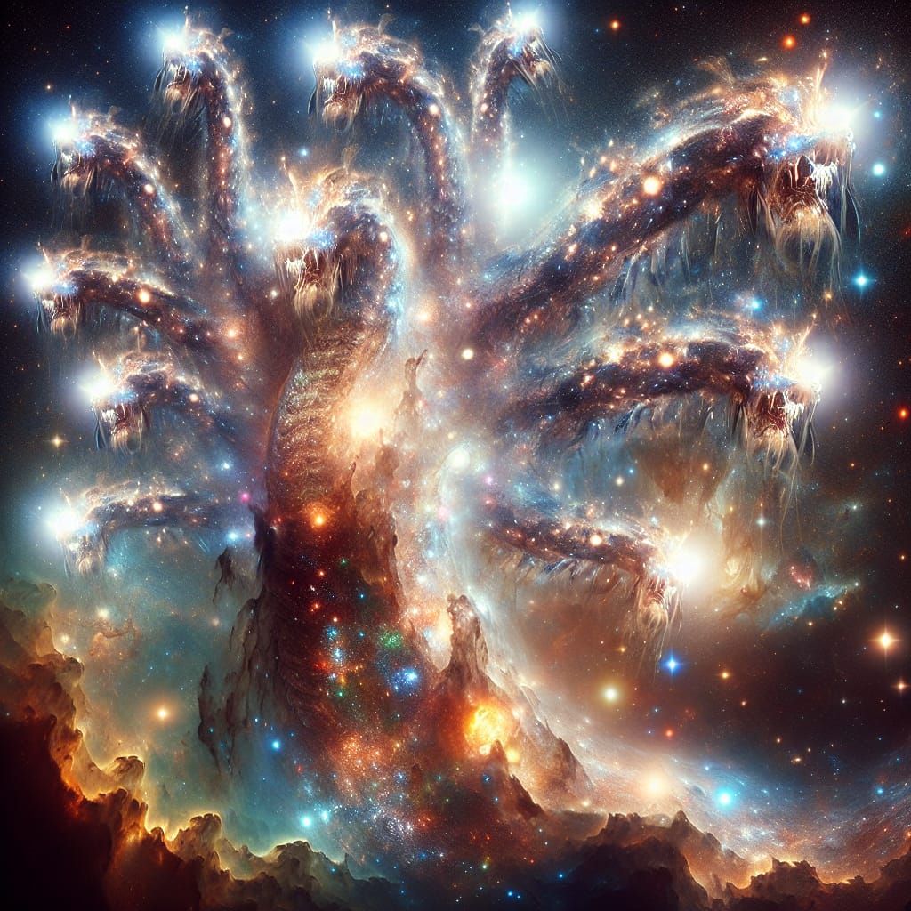 Cosmic Hydra: A Celestial Being of Stars and Galaxies