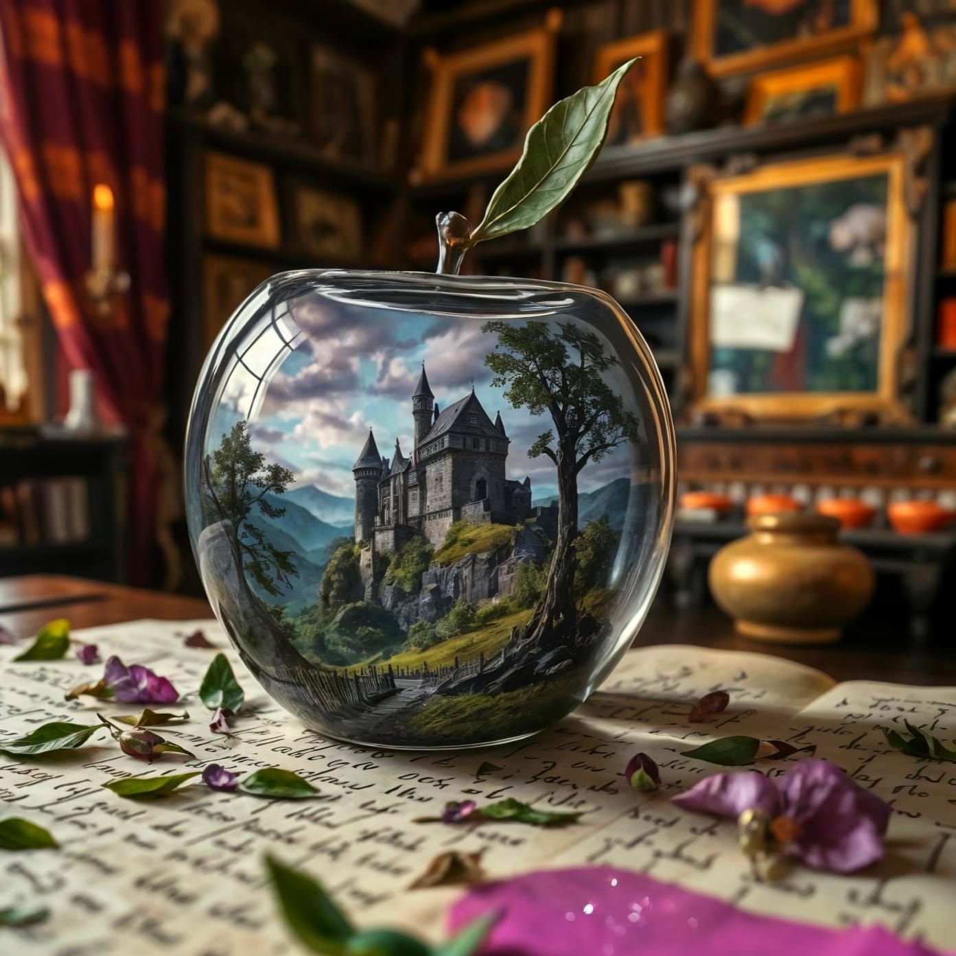 Surreal Medieval Fantasy Landscape in Antique Glass