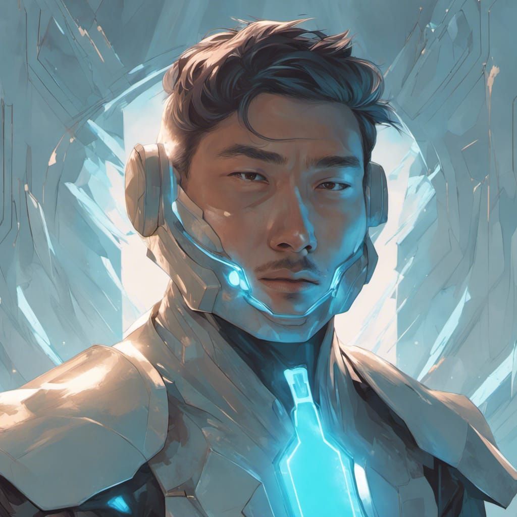 Futuristic Asian Man in Energy Suit Portrait
