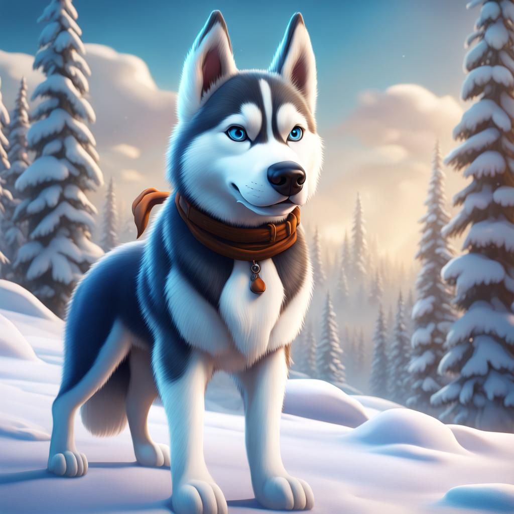 Siberian Husky in Disney Cartoon Style