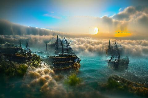 Pirates Hidden by Sea Fog: Matte Painting