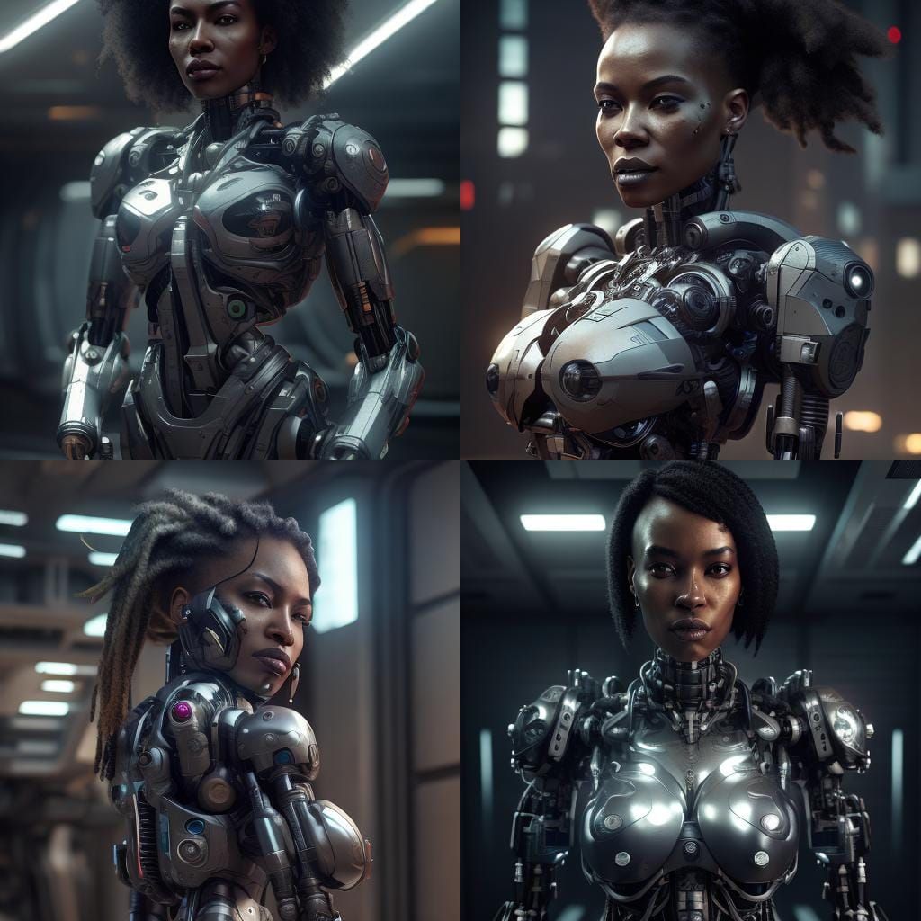 Futuristic Black Female Cyborg with Tattoos