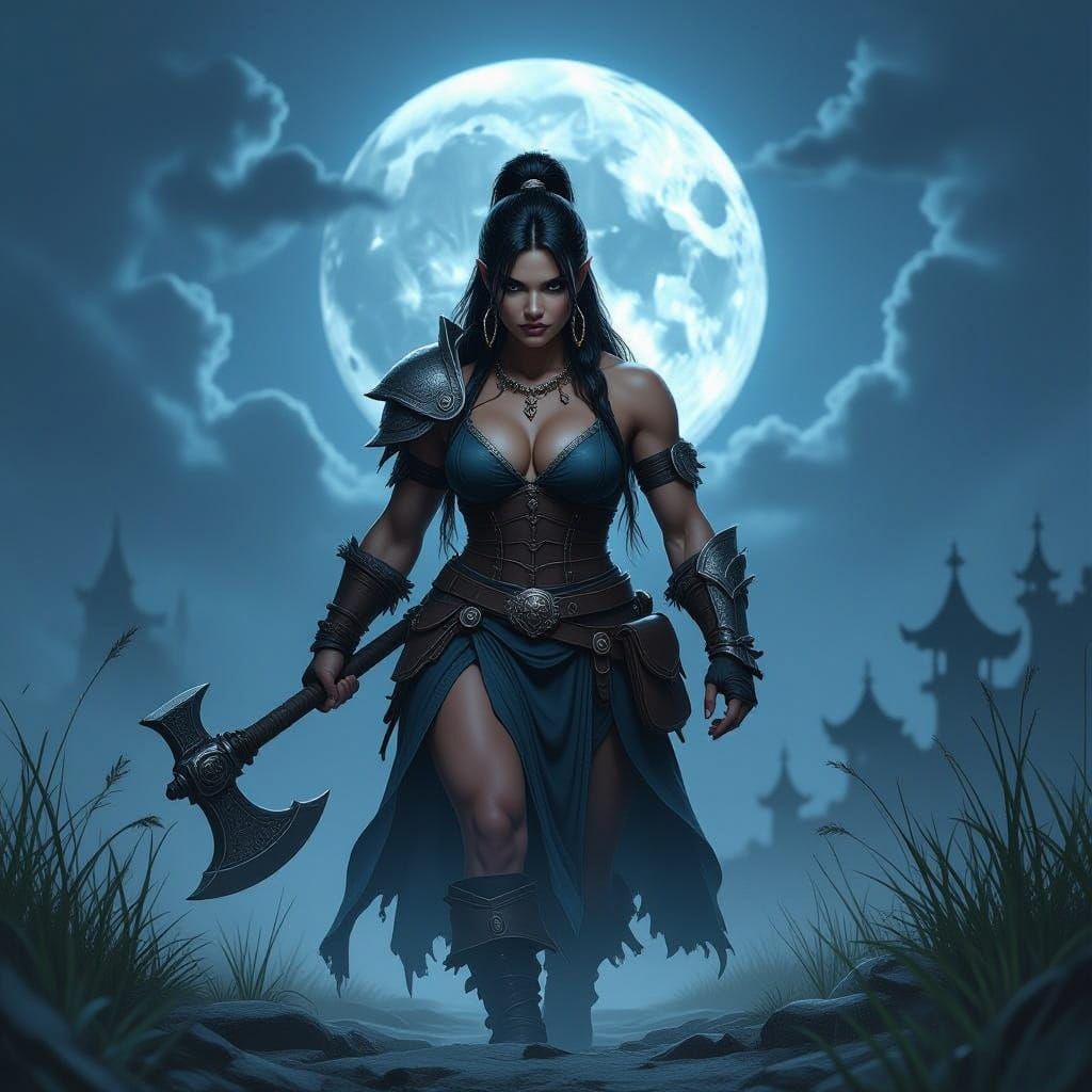 Sinister Dwarf Woman Walking in Pale Moonlight