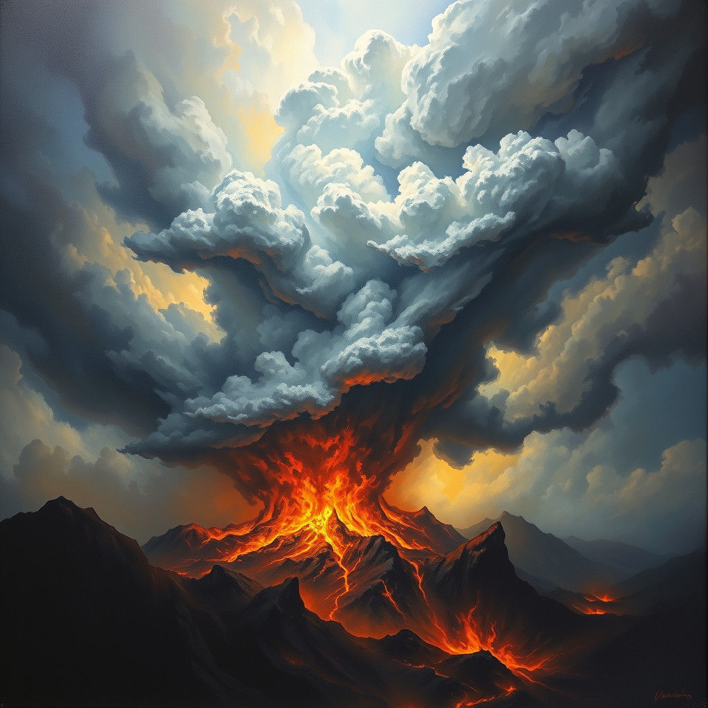 Foreboding Storm Over Hellfire in Oil Painting Style