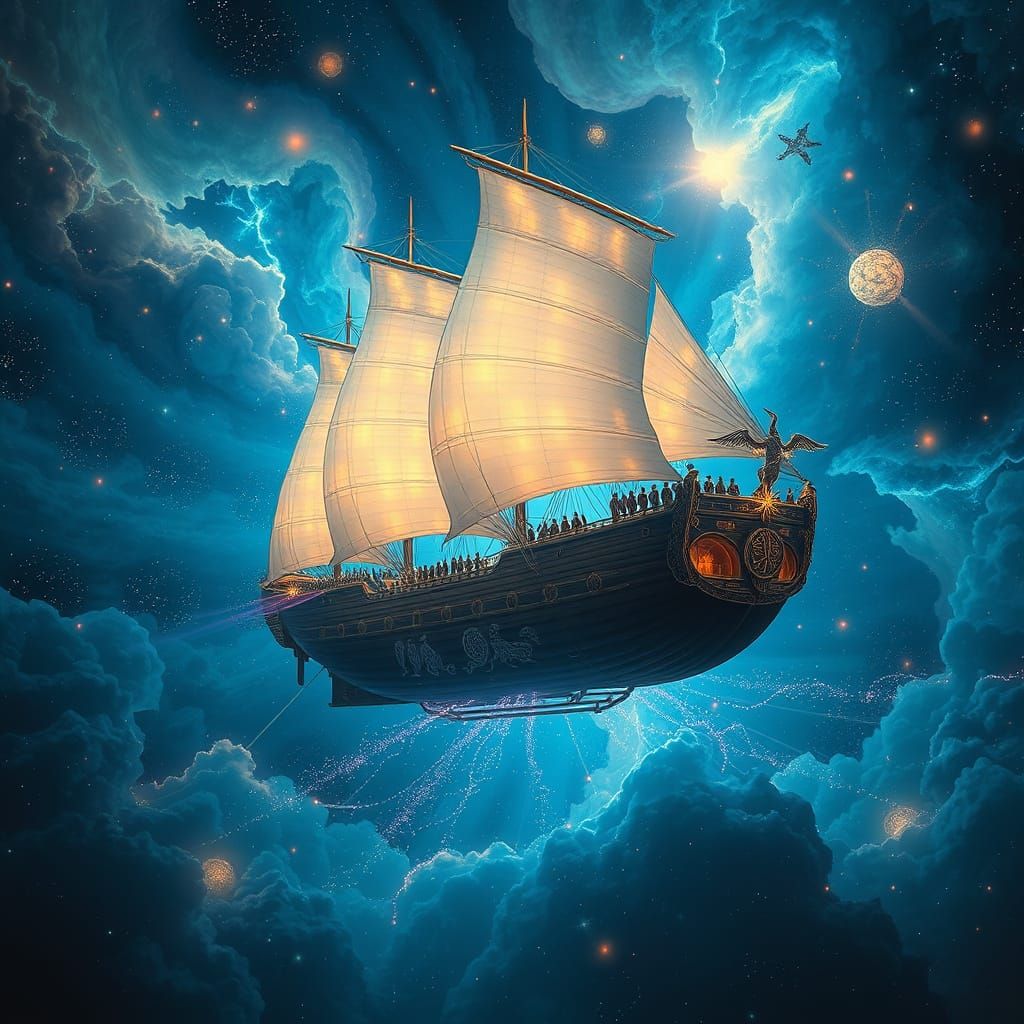 Luminous Airship Drifting Through a Cosmic Nebula